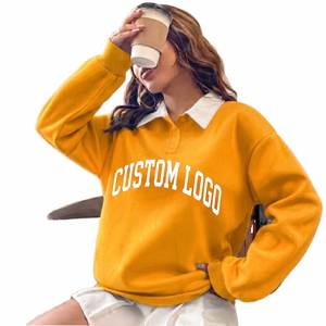 Sweat-shirt à col polo en coton avec logo personnalisé, sweat-shirt pour femme de haute qualité à épaules tombantes, sweat-shirt pour femme en coton 100% - Product Image 6