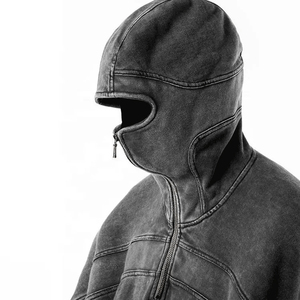 Sudadera con capucha ninja con cremallera y pasamontañas de algodón 100% de alto gramaje para hombre, estilo streetwear, que cubre toda la cara - Product Image 6