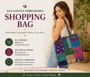 Handmade Recycled Silk Kantha Shopping <b>Bag</b> Eco-Friendly Bohemian Shoulder <b>Bag</b> Embroidery Multipurpose <b>Bag</b> for Everyday Essential - Product Image 1