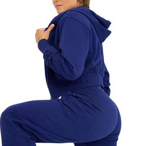 Conjunto Deportivo de Sudadera Corta con Cremallera para Mujer, de Algodón y Felpa, con Logotipo Personalizado, Ropa Deportiva Informal, Proveedor Mayorista OEM - Product Image 3