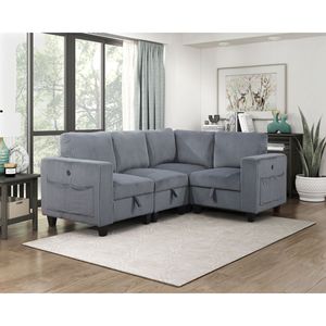 4 pezzi moderno grigio scuro tessuto di velluto a coste componibile divano componibile in legno massello mobili sedili laterali soggiorno divani - Product Image 1