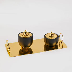 Ensemble moderne de brûleur d'encens en bois avec plateau doré - Product Image 4