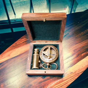 Vintage Brass Nautical <b>Compass</b> Telescope Set With Wooden Box <b>Antique</b> Maritime Navigation Instrument Decorative Collectible Gift - Product Image 3