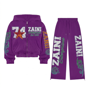 ZAINI 350grams Premium 100% Cotton Fleece <b>Purple</b> Hooded <b>Men's</b> Winter Streetwear Breathable Tracksuit Zip Hoodie Jogger Custom - Product Image 1