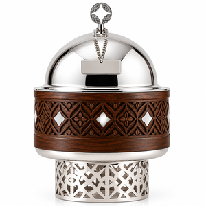 Casserole en bois de luxe moderne avec couvercle rond en acier inoxydable, récipient isotherme pour aliments avec design géométrique incrusté - Product Image 5