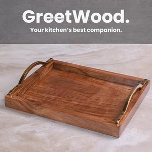 Bandeja de Servir Moderna de Madera de Acacia con Asas de Metal, Diseño Rectangular para Café, Té, Desayuno, Fiestas y Uso en Hoteles - Product Image 5