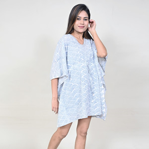 Women's Boho Style Knee-Length <b>Loose</b> Fit Short Sleeve V-Neck Flock Print Chiffon 100% Cotton Casual Summer <b>Dress</b> - Product Image 1