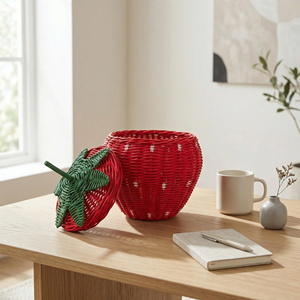 Top Selling Wholesale Handcrafted Woven Strawberry Storage <b>Basket</b> Bin <b>With</b> <b>Lid</b> For Home Hotel Nursery Kids Playroom Decor - Product Image 3