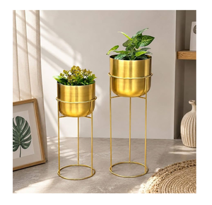 <b>Gold</b> Luxury Brass Planter Pot With Planter Stand for Indoor Plants Home Decor Minimalist Design Brass Planter Pot - Product Image 6
