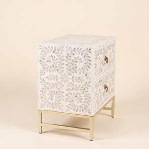 Modern Mother Pearl Floral Design <b>White</b> <b>Bedside</b> <b>Table</b> Cabinet Living Room Furniture India Quality Handicrafts - Product Image 4