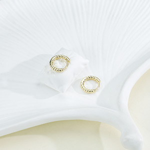 Hot Selling Fashion 14k Gold Color Hoop Earrings Multipack Mixed Sizes Textured Ribbed Beaded <b>C</b>-shape Earrings Set for Woman - Product Image 2