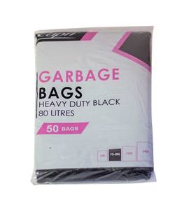 Bolsas de basura reciclables de alta resistencia, negras, con cierre estrella, de 50-55 litros, MDPE, 630 x 900 mm, empaquetadas planas, 50 piezas por rollo. - Product Image 1