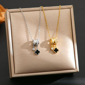 Collier pendentif AMBER JEWELS plaqué argent 925 avec croix noire et breloque zircon, chaîne serpent, classique, unisexe, pour tous les jours - Product Image 3