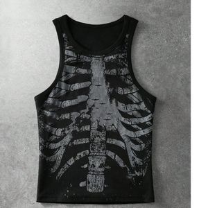 Camiseta sin mangas personalizada para hombre con estampado de esqueleto acanalado, cuello redondo, chaleco de algodón, OEM ODM, ropa de moda al por mayor - Product Image 1