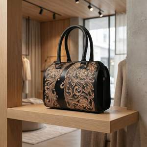 Sac de voyage de luxe en cuir véritable 100% fait main, motif floral sculpté, style western, pour le sport et les week-ends - Product Image 4