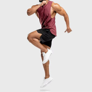 High Quality Men's <b>Maroon</b> Sleeveless Tank <b>Top</b> O-Neck Solid Color Breathable Knitted Polyester Casual Wear Front Logo Print - Product Image 3