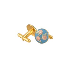 Mancuernillas Redondas de Lujo con Baño de Oro y Esmalte Azul y Rosa para Hombre, Accesorios Florales para Camisa Formal, Regalo de Boda o Negocios, Diseño Exclusivo - Product Image 4