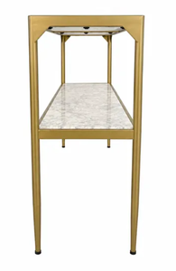 Gold Finish Coffee <b>Table</b> Marble Look Top Metal Side <b>Table</b> Modern Living Room <b>Sofa</b> End <b>Table</b> - Product Image 3