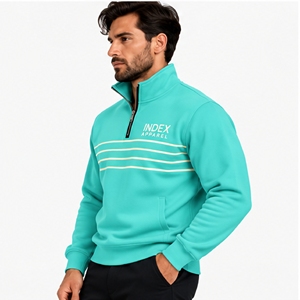 Sudadera de Hombre con Cierre de Cremallera, Cuello Alto, Color Verde Azulado, Corte Regular, Manga Larga, Estilo Casual - Product Image 5