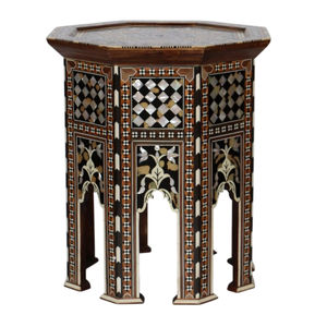 Mesa Auxiliar Octogonal de Estilo Moderno con Incrustaciones de Madera, Mesa Lateral Artesanal con Marquetería de Madreperla, Mueble Auténtico para Decoración del Hogar - Product Image 1