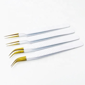 Ensemble de pincettes d'extension de cils en acier inoxydable durables Points d'or enduits de poudre blanche Logo personnalisé pince à cils - Product Image 6