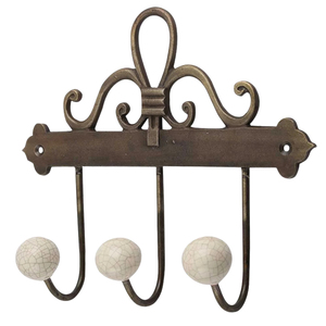 Factory Direct Antique Metal Decorative Wall Mounted Coat Rack with 3 Cracked Green Ceramic Ball Knobs, <b>Heavy</b> <b>Duty</b> Cast Iron - Product Image 5