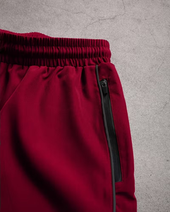 Men's Red Elastic Waist Knitted Polyester/Cotton Shorts Breathable Zipper Pocket Quick Dry Casual Athletic Mid Waist Solid Color - Product Image 5
