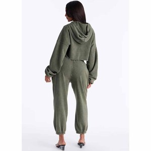Women's 2 Piece Fleece Set Hooded <b>Crop</b> Top <b>Joggers</b> Loose Fit Solid Color Casual All Seasons Knitted Cotton Outfit - Product Image 4