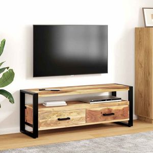 Mobile TV di medie dimensioni in legno massello di acacia con finitura color miele, elegante supporto - Product Image 1