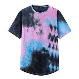 Camiseta de Cuello Redondo para Hombre, Color Rosa, Azul y Negro, Estilo Tie Dye, Manga Corta, Informal, Verano, Logotipo Personalizado, OEM, ODM, Ropa al por Mayor - Product Image 6