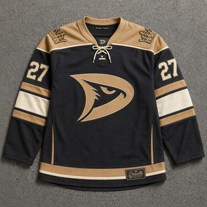Maillot de hockey sur glace OEM personnalisé en gros, col lacé, broderie premium, noir et or, maillot de hockey rétro pour homme - Product Image 1