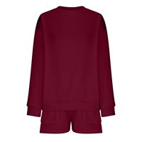 Setelan Sweatshirt dan Celana Pendek Wanita Musim Panas 2-Potong, Regular Fit, Kancing Resleting, Motif, 100% Katun