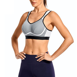 Soutien-gorge de sport rouge pour femme, maintien élevé, col ras du cou, dos nageur, bordure contrastante en mesh, respirant, sans coutures, pour fitness et entraînement - Product Image 6