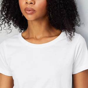 Camiseta Blanca de Cuello Redondo y Manga Corta para Mujer, 100% Algodón Jersey, Corte Regular Informal, Transpirable, Color Sólido, para Todas las Temporadas - Product Image 4