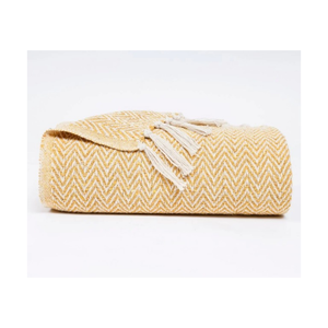 Plaid Rectangulaire Imperméable en Laine Jacquard Rayée 100% Laine Tissée, Respirant, avec Pompons, pour Décoration Intérieure Toutes Saisons - Product Image 3
