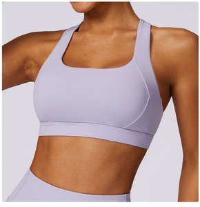 Soutien-gorge de sport orange sans coutures pour femme, col ras du cou, dos nageur, maintien élevé, respirant, pour le yoga, couleur unie, en tissu extensible avec dentelle - Product Image 2