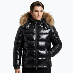 Men's Black Polyester Wadding Bomber Jacket Hooded <b>Fur</b> Trim Eco-Friendly Waterproof Spring Casual <b>Coat</b> Regular Fit Front <b>Vintage</b> - Product Image 5
