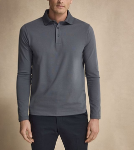 Polo à manches longues pour homme, tendance, avec logo personnalisé OEM, couleur unie, coton/polyester piqué, 220 GSM, best-seller - Product Image 4