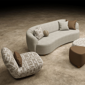Berfa Premium Modern Boucle Fabric Sectional <b>Sofa</b> Set with Wood Legs Matching Lounge Chair and Round Center Table - Product Image 4
