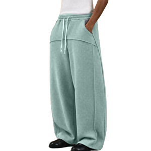 Pantalon de survêtement large pour homme, taille élastique avec cordon de serrage, poches latérales, décontracté, gris, en coton respirant, séchage rapide, épais, pour l'hiver - Product Image 4