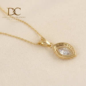 IGI Certified Jewelry for Women's 14KT <b>Solid</b> Yellow <b>Gold</b> Lab Grown Diamond Round Marquise Brilliant Cut <b>Pendant</b> Necklace - Product Image 6
