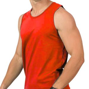 Camiseta sin mangas roja para hombre, camiseta muscular transpirable de algodón para entrenamiento en gimnasio, entrenamiento físico, ropa informal de verano - Product Image 3