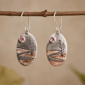 Boucles d'oreilles pendantes bohèmes en argent oxydé, motif arbre, faites à la main, thème nature - Product Image 4