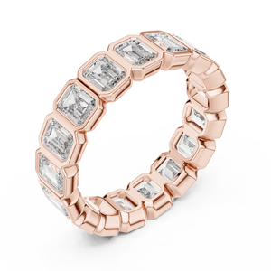 Elegante anillo de eternidad completo con diamantes de corte esmeralda, engaste de bisel en oro rosa de 18 quilates, banda llamativa, joyería fina de alta calidad para ella. - Product Image 6