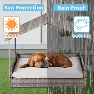 Small Medium Sized Elevated Rattan Dog House Washable Cushion Cover Indoor Outdoor Raised Pet Furniture Wicker Dog Bed Canopy - Product Image 4