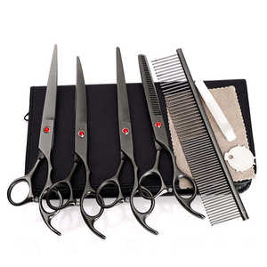 Kit de Toilettage Professionnel pour Animaux 5 Pièces – Ciseaux Aiguisés en Acier Inoxydable pour Chiens et Chats (Main Droite) – Effilage, Courbés, Droits - Product Image 1