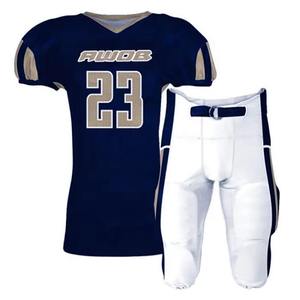 Ensemble de maillots de football américain sublimés personnalisés pour hommes, col en V, manches courtes, 100% polyester, uniforme respirant, bleu - Product Image 1