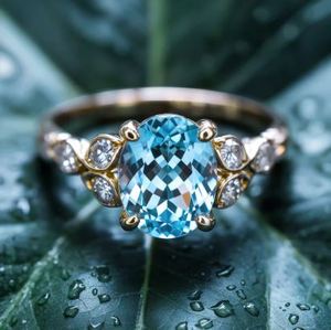 Anillo de Topacio Azul Corte Ovalado de Lujo en Plata de Ley 925 Chapado en Oro para Mujer, Regalo de Compromiso, Boda o Aniversario - Product Image 4