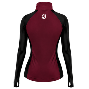 <b>Women</b> Quarter Zip Athletic <b>Top</b> <b>Burgundy</b> Long Sleeve Fitted Sports Training Shirt High Collar Thumbhole Performance Activewear - Product Image 2