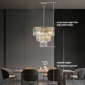 Elegante Lampadario Moderno a 7 Luci da 20 Pollici in Cristallo, Finitura Oro, a 3 Livelli, per Sala da Pranzo e Soggiorno, Lampada a Sospensione Unica in Cristallo - Product Image 6